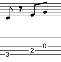 ギターアドリブ講座 ８分音符(C)、８分休符、８分音符(E)、８分音符(G)