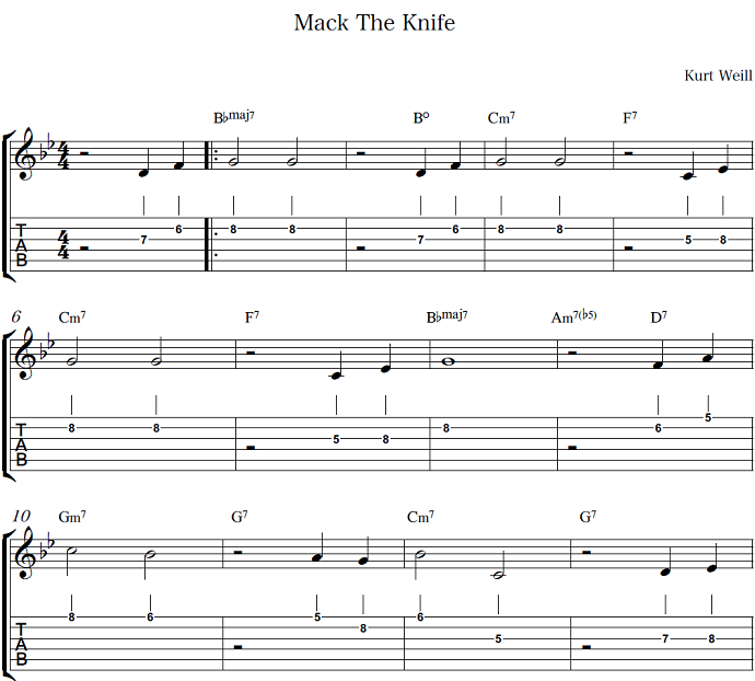 ジャズギター入門 Mack The Knifeのテーマを弾こう タブ譜1