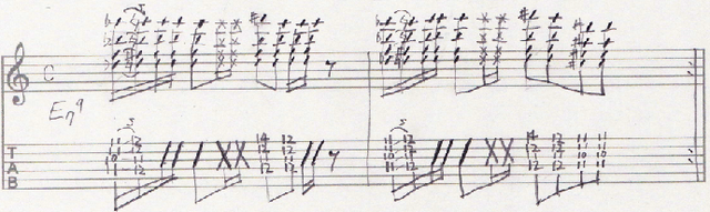 ギターアドリブ講座 リズムギター カッティング徹底分析 9th基本パターン タブ譜2