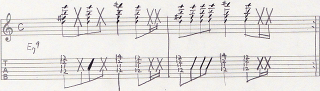ギターアドリブ講座 リズムギター カッティング徹底分析 9th基本パターン タブ譜3