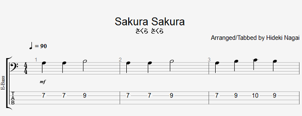 ベースの無料楽譜・タブ譜 さくら さくら 1｜タブストック TabStock