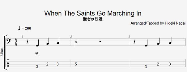 ベースの無料楽譜・タブ譜 聖者の行進 1｜タブストック TabStock
