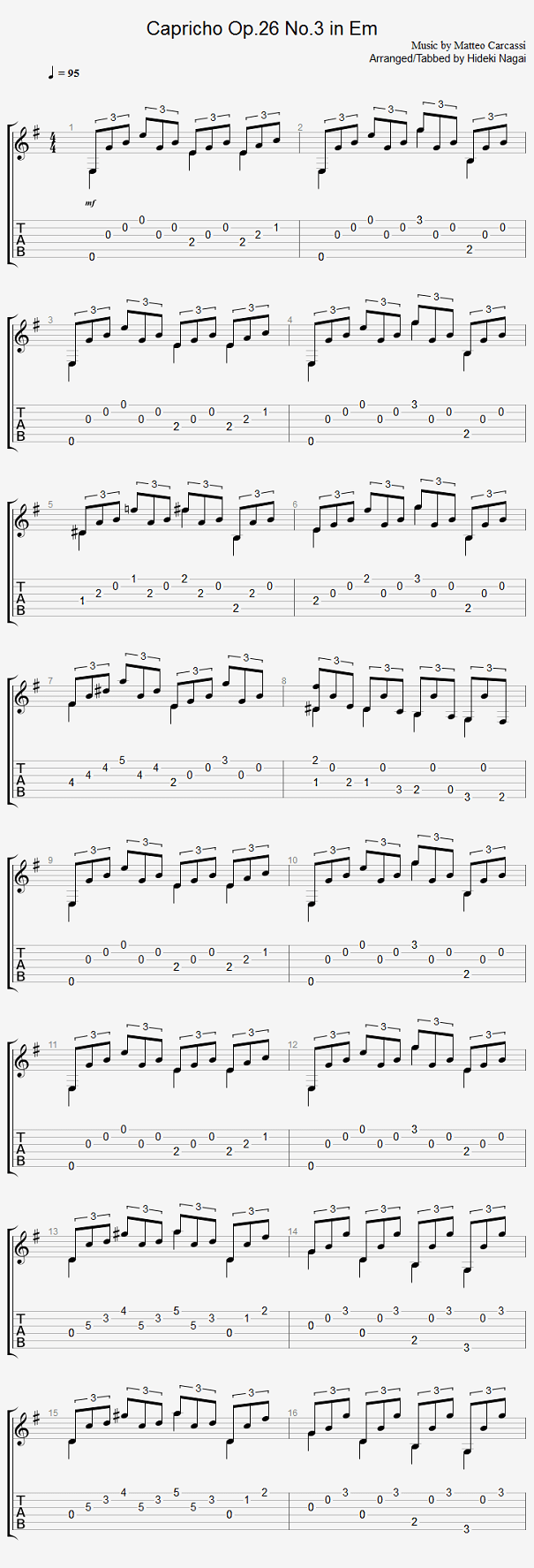 クラシックギターの無料楽譜・タブ譜 6つのカプリース（Capricho Op.26 No.3 in Em） 1｜タブストック TabStock