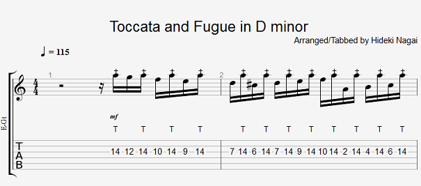 エレキギターの無料楽譜・タブ譜 トッカータとフーガ ニ短調 1｜タブストック TabStock
