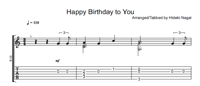 ソロギターの無料楽譜・タブ譜 Happy Birthday to You 1｜タブストック TabStock