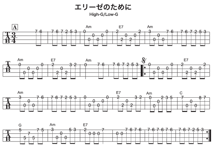 ソロウクレレの無料楽譜・タブ譜 エリーゼのために 1｜タブストック TabStock