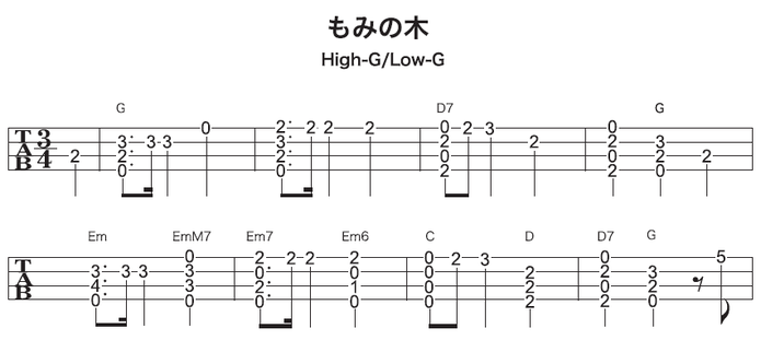 ソロウクレレの無料楽譜・タブ譜 もみの木 1｜タブストック TabStock