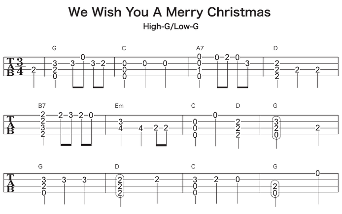 ソロウクレレの無料楽譜・タブ譜 We Wish You a Merry Christmas 1｜タブストック TabStock